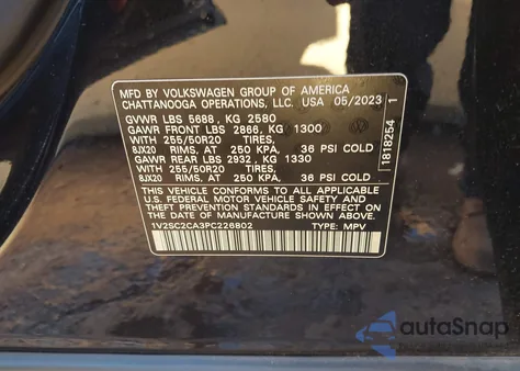 2023 Volkswagen Atlas Cross Sport 2.0T Sel R-Line Black z USA, uszkodzony, nr VIN 1V2SC2CA3PC226802